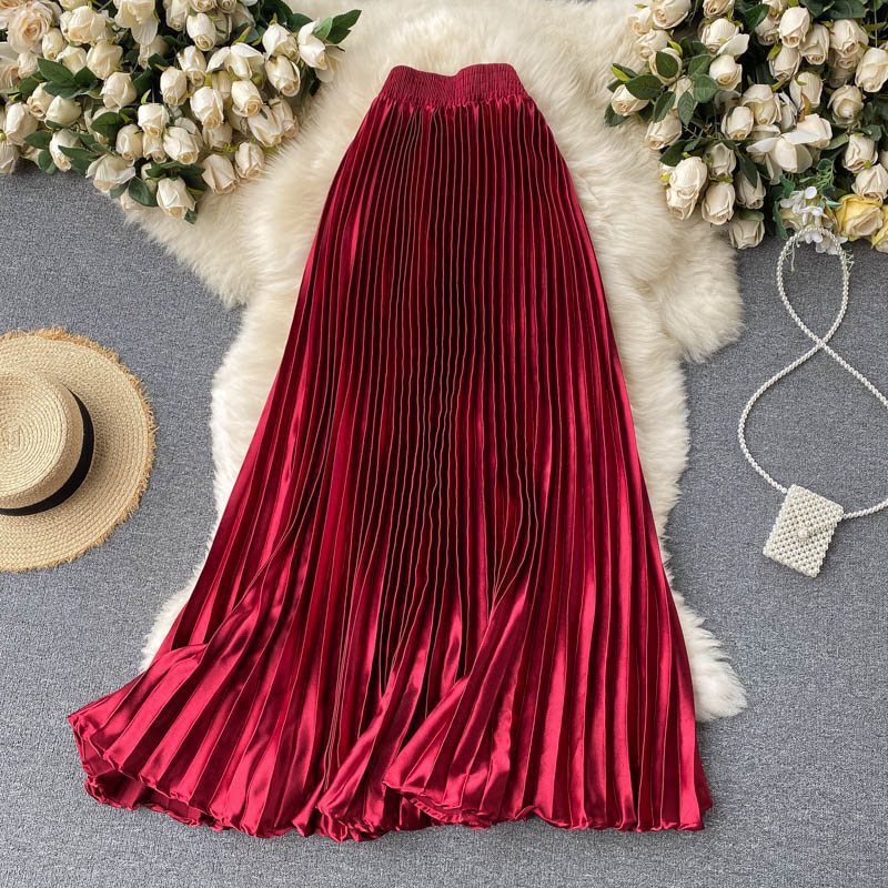 Luxury Heavy-Duty Pleated Midi A-Line Skirt