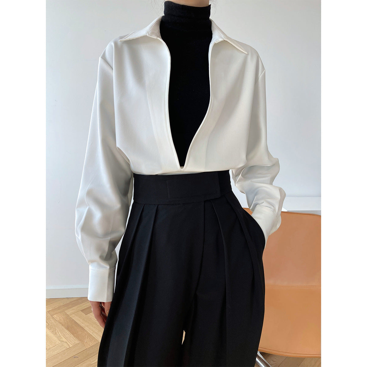 Retro White Shirt for Women – Spring Layered V-Neck Blouse & Overshirt