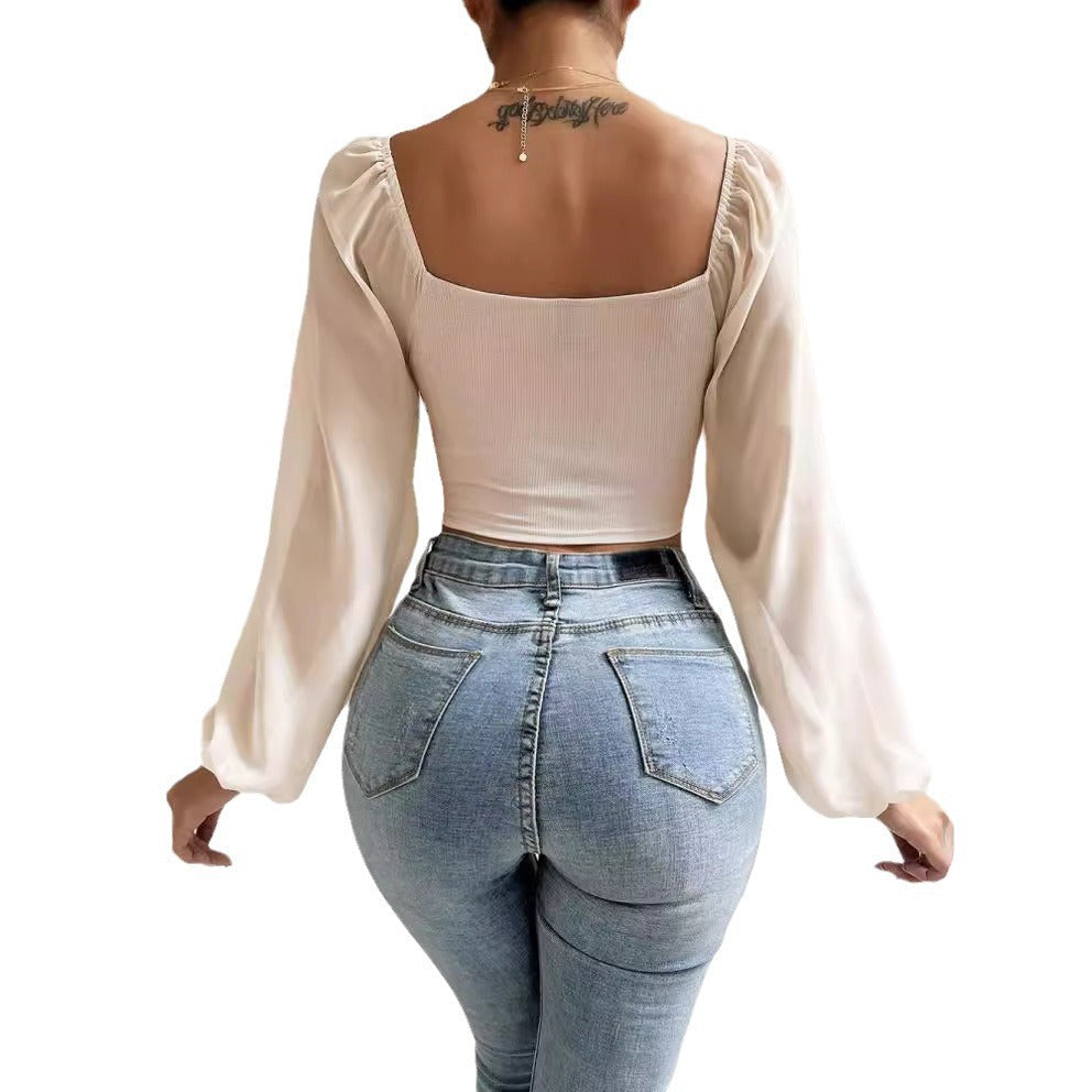 Sexy V-Neck Peplum Chiffon Blouse