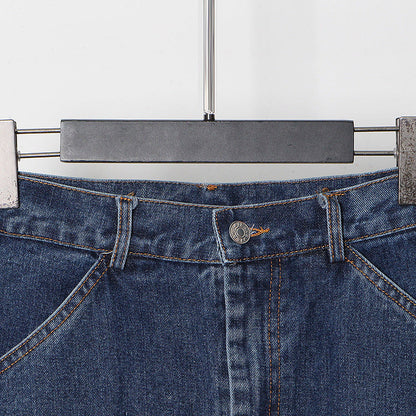 High-Waisted Long A-Line Denim Skirt
