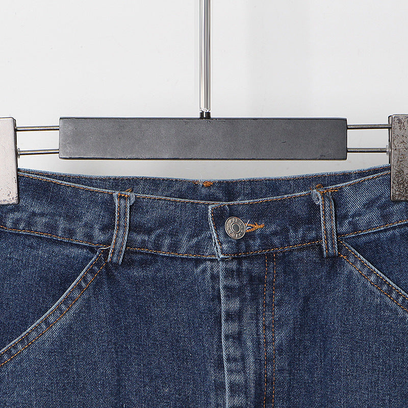 High-Waisted Long A-Line Denim Skirt