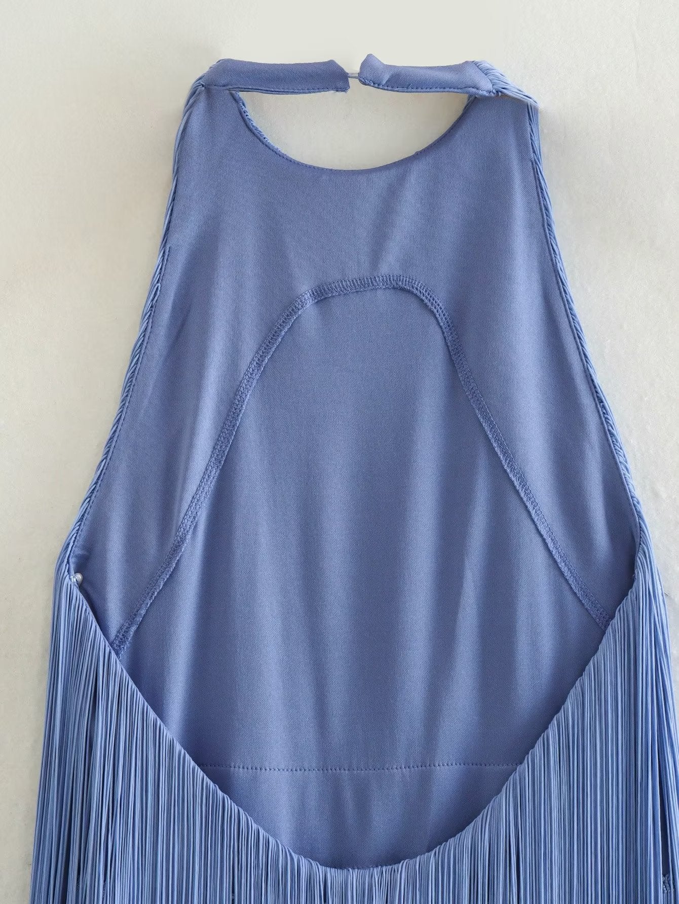 Elegant Halter Neck Fringe Hem Summer Dress