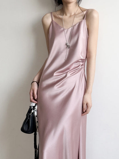 Satin Slip Dress – Elegant A-Line Maxi Dress with Adjustable Straps