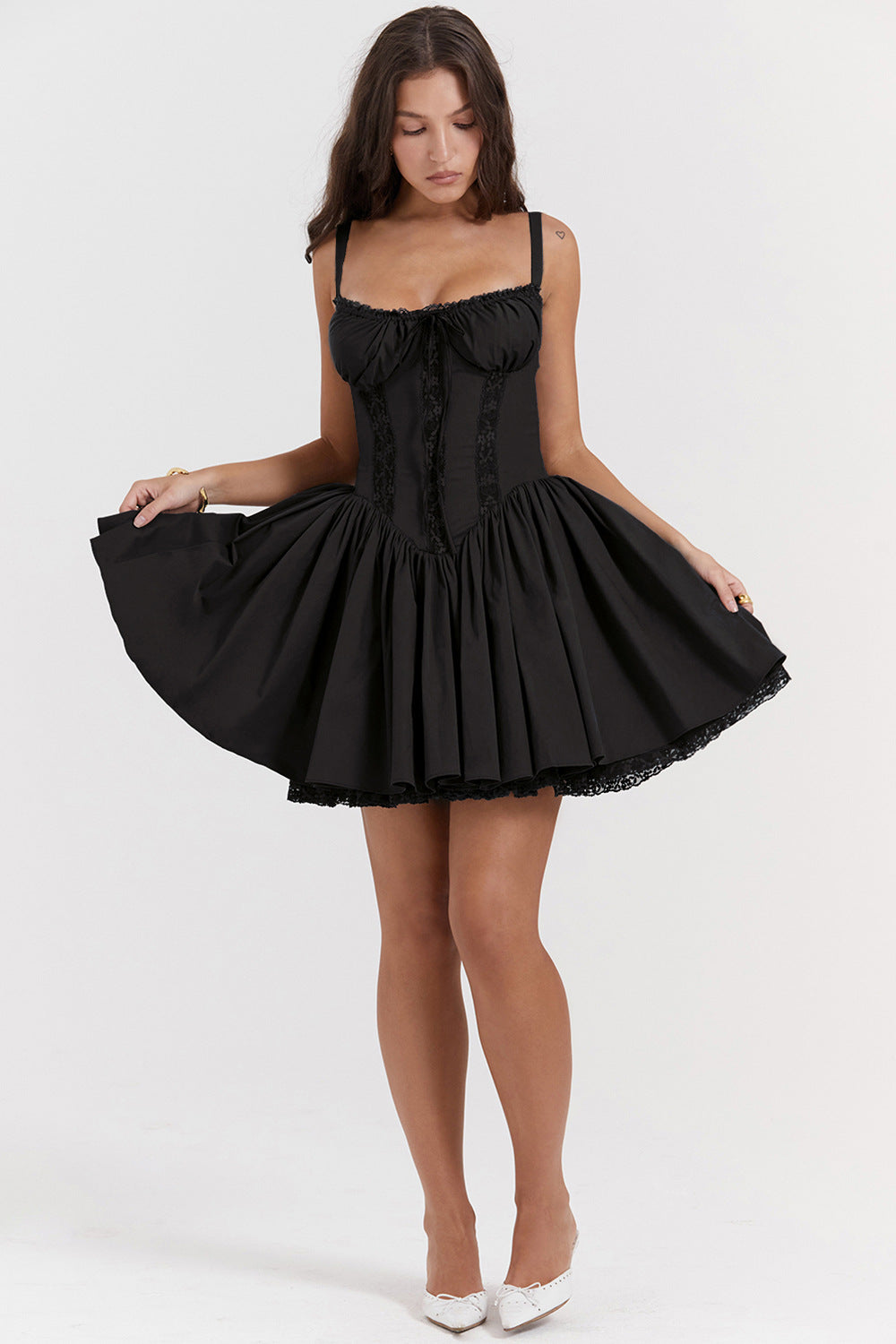 Women's Lace Panel Corset Belt Bodycon Mini Dress