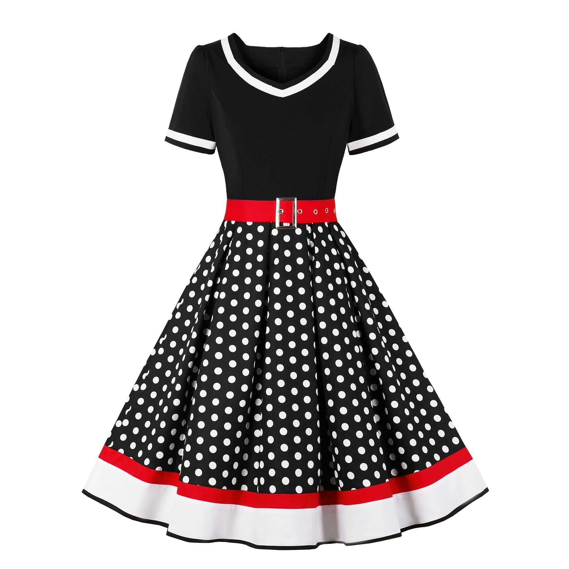 Retro Floral Print Ball Dresses-Dresses-White Dot-S-Free Shipping at meselling99