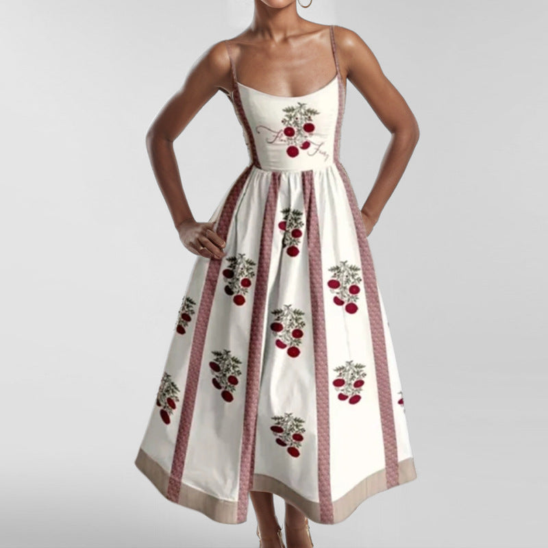Sexy U-Neck Belted Ruffle Strap Flared Dress