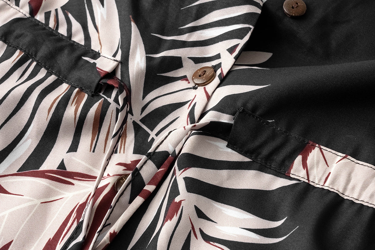 Women's Summer Leaf Print Short Sleeve Short Mini Dress