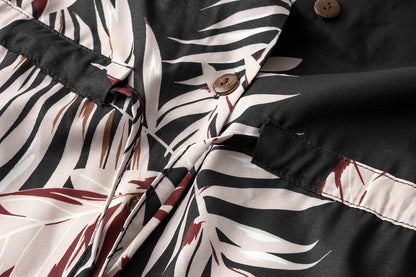 Women's Summer Leaf Print Short Sleeve Short Mini Dress