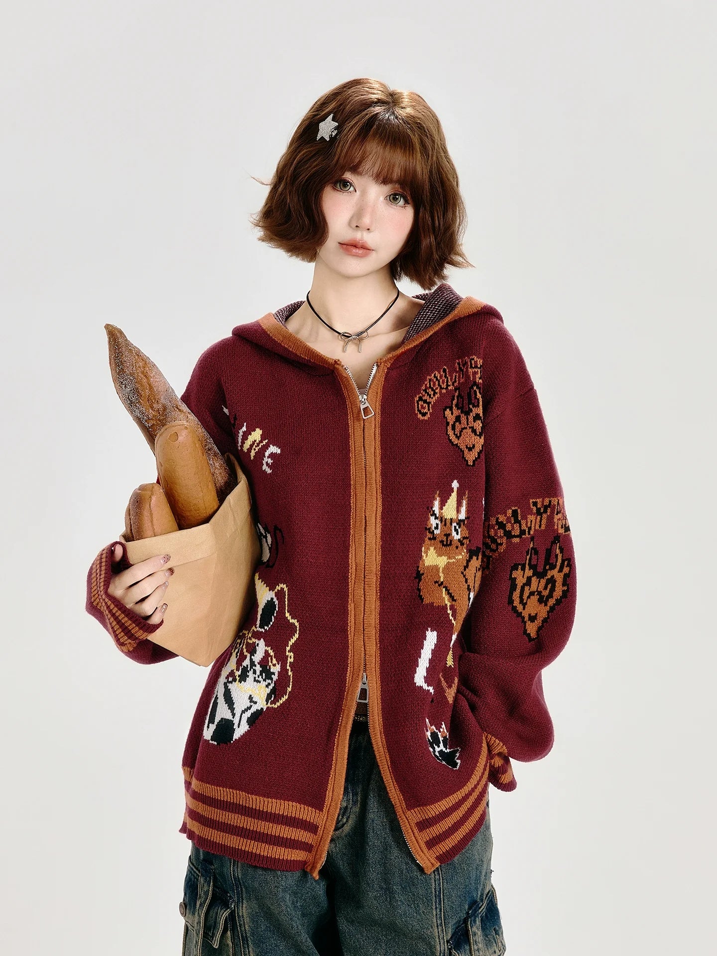 Girlyhalo Oversized Hooded Cardigan-Red-S-Free Shipping Leatheretro