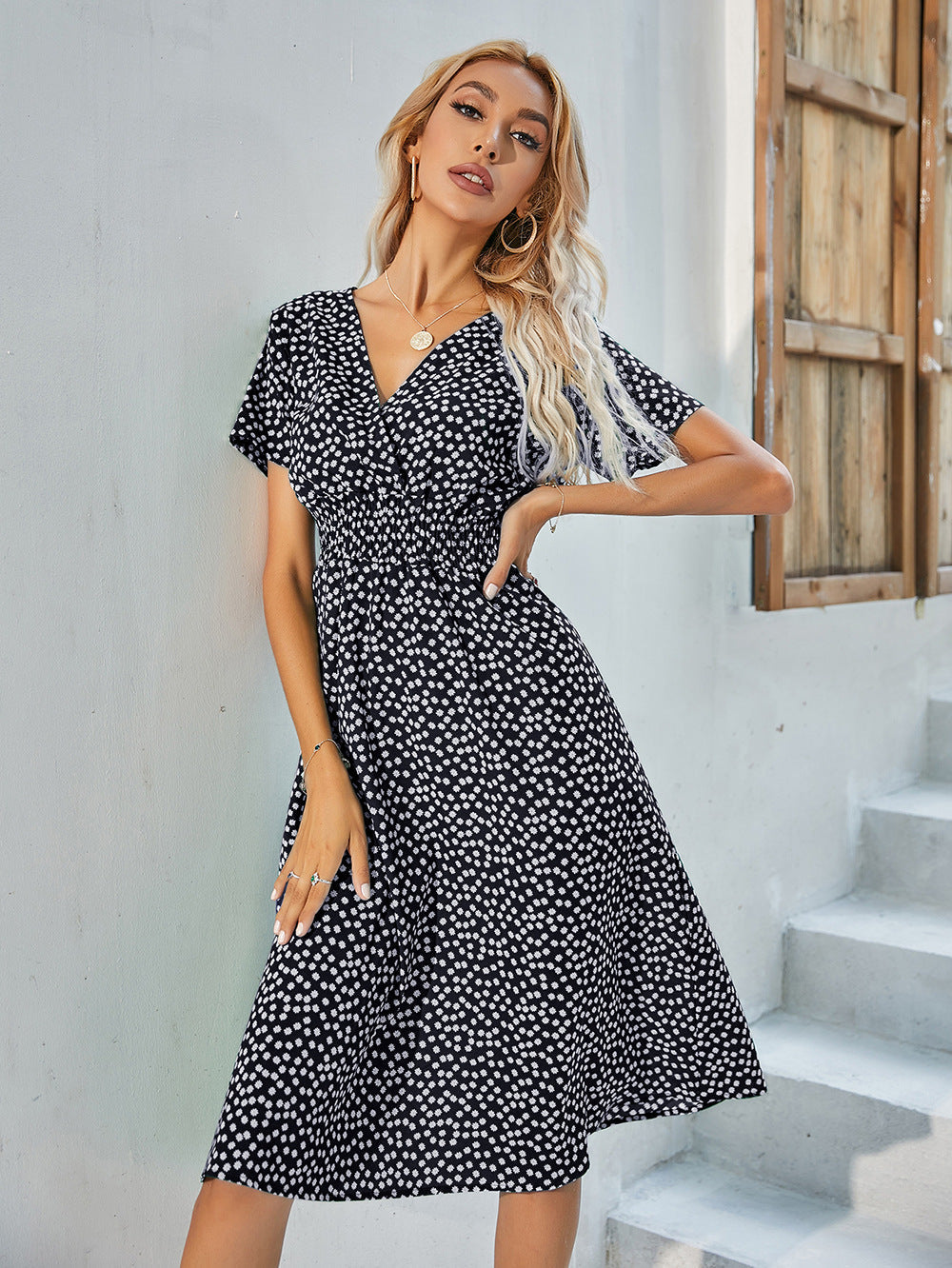 Women's Summer Floral Print Short Sleeve Dress