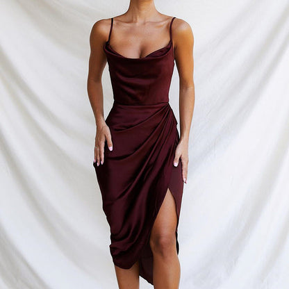Sexy Split Front Satin Suspender Dresses-Dresses-Free Shipping at meselling99