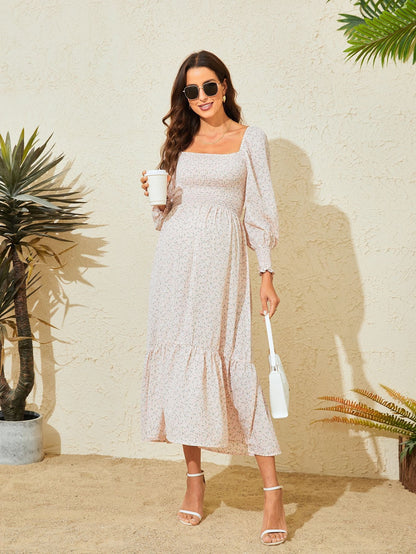 Women's Floral Print Square Neck Chiffon Dress
