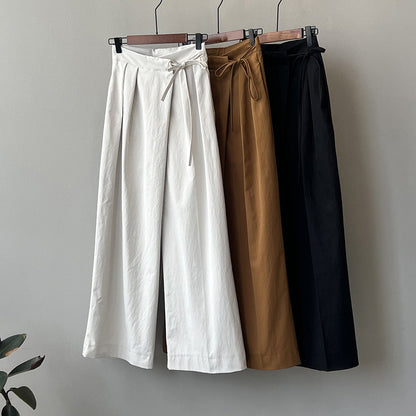 Designer Asymmetric Wrap-Waist Wide Leg Pants