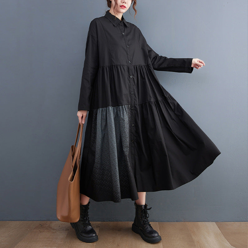 Women Turnover Collar Long Sleeves Shirts Dresses-Dresses-Free Shipping at meselling99