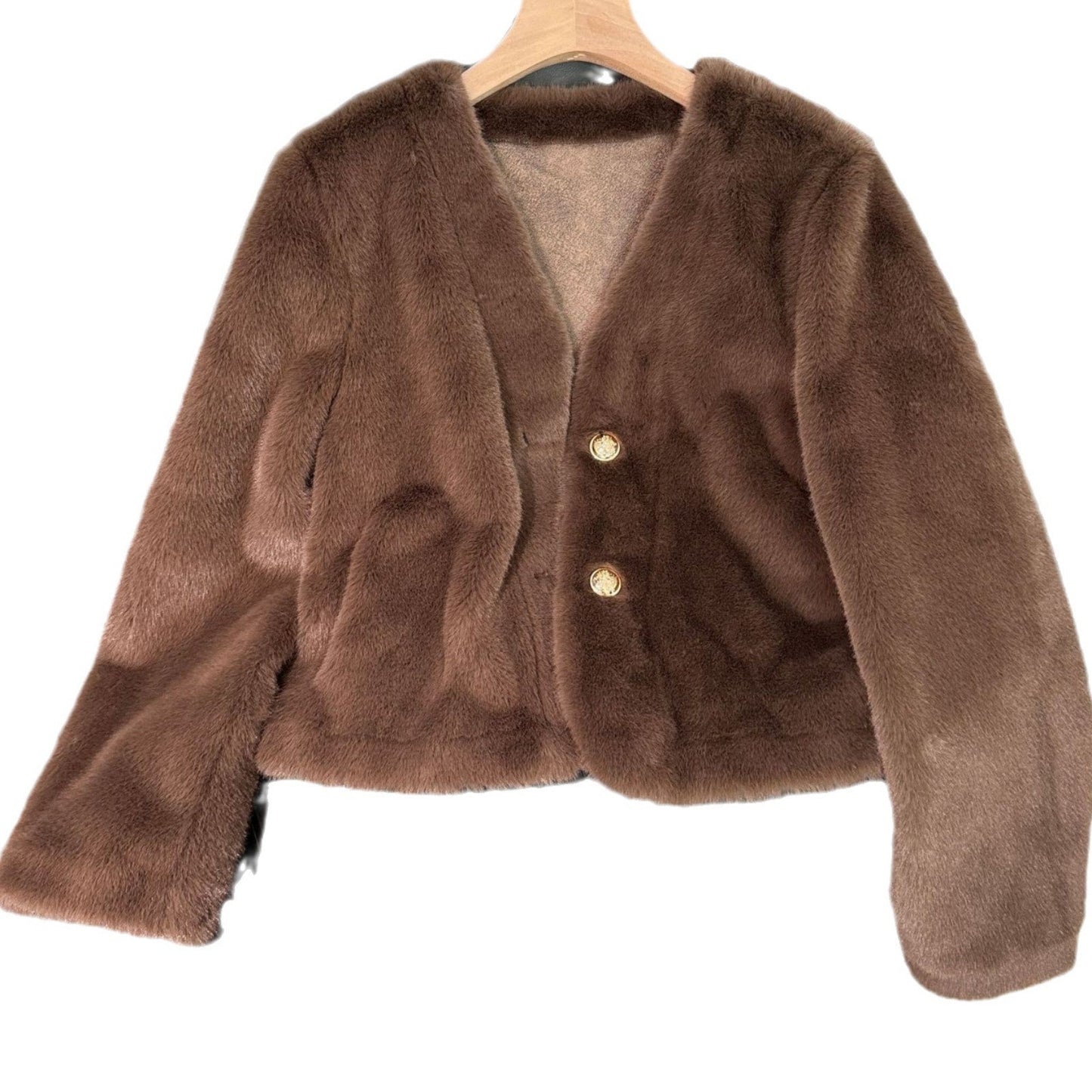 Fashion V Neck Faux Fur Short Coats