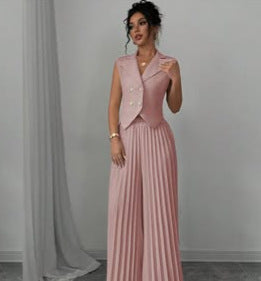 Women's Fashion Vest & Pleated Skirt Pants Set – Trendy Two-Piece Outfit