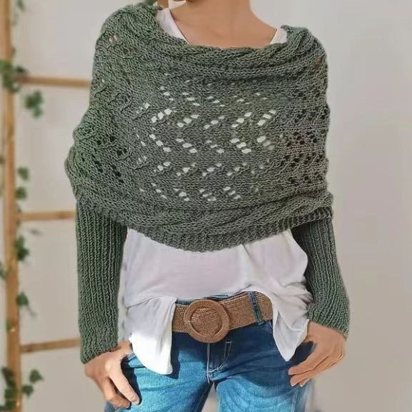 Women's Long Knit Cape Cardigan – Elegant Openwork Design