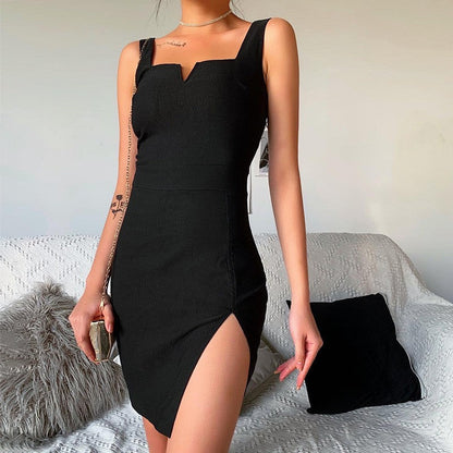 Sexy Split Front Satin Suspender Dresses-Dresses-Free Shipping at meselling99