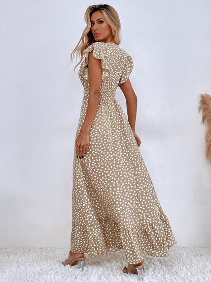 Summer V-Neck Wrap Waist Maxi Dress with Flutter Sleeves-black-S-Free Shipping Leatheretro