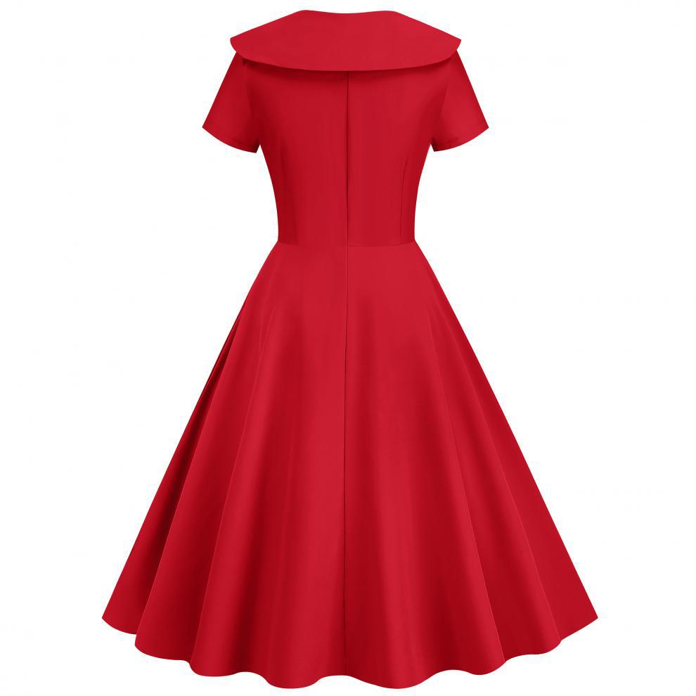 Women's Summer Party Dress with Notch Lapel and Flared Hem