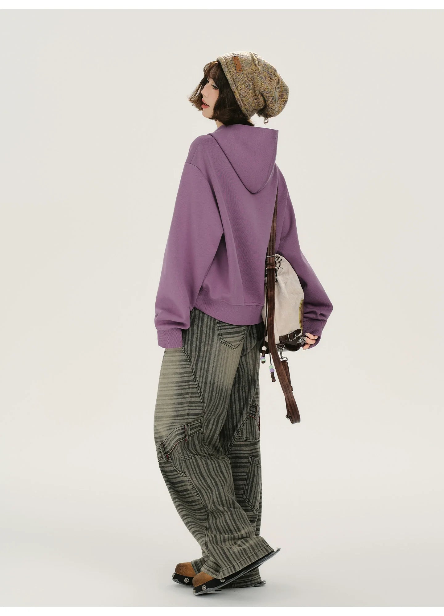 Girlyhalo Retro Print Distressed Hooded Long-Sleeve Sweatshirt
