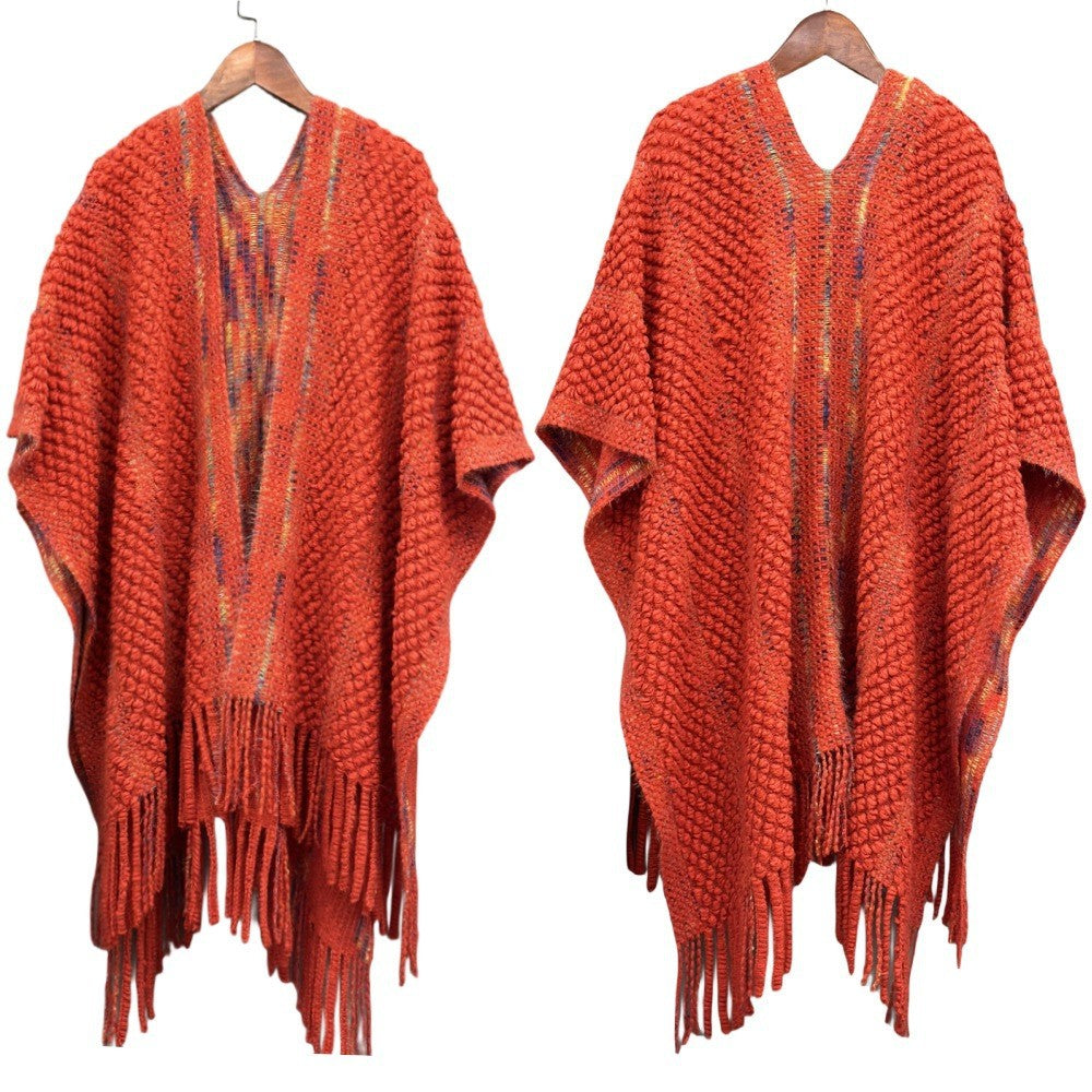 Colorful Popcorn Stitch Knit Shawl