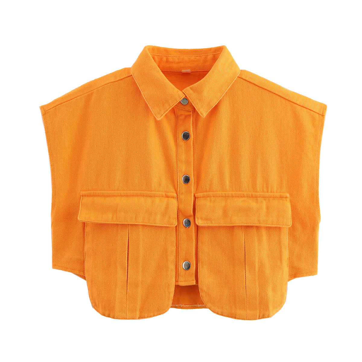 Women's Solid Color Oversized Pocket Sleeveless Polo Collar Denim Shirt Top