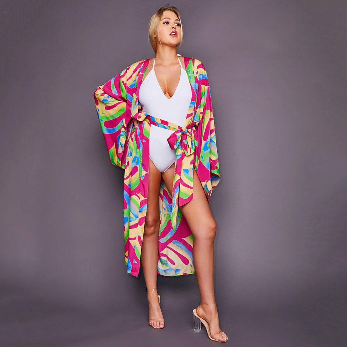 Leopard Print Long Kimono Cover-Up