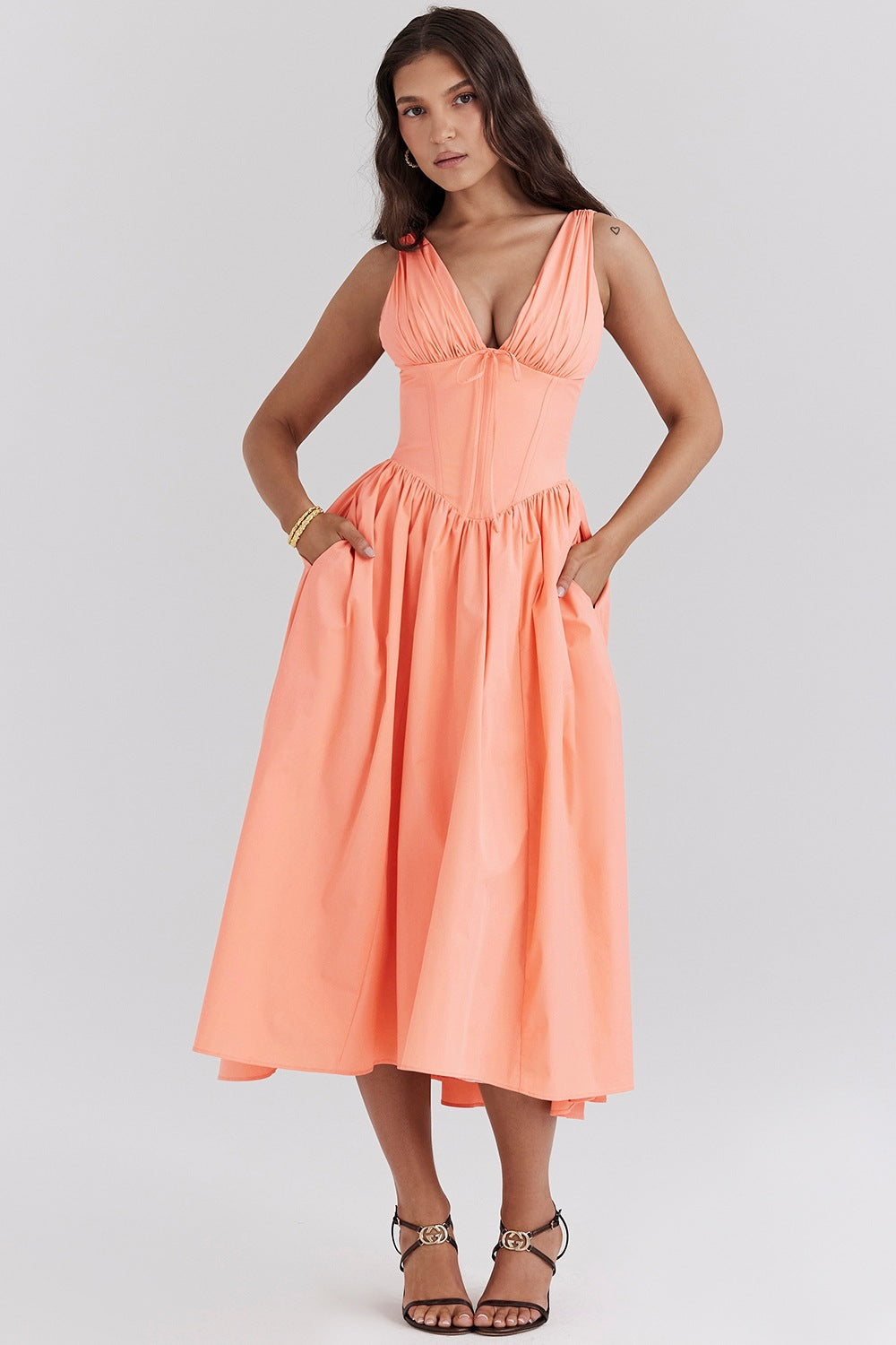 Elegant V-Neck Print Maxi Dress