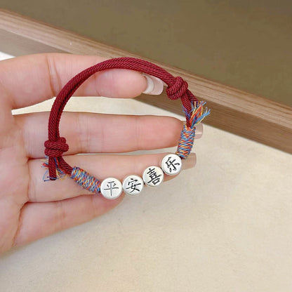 Bridesmaid Gifts 999 Silver Double-sided Peace and Joy Women's Woven Red Rope Bracelets