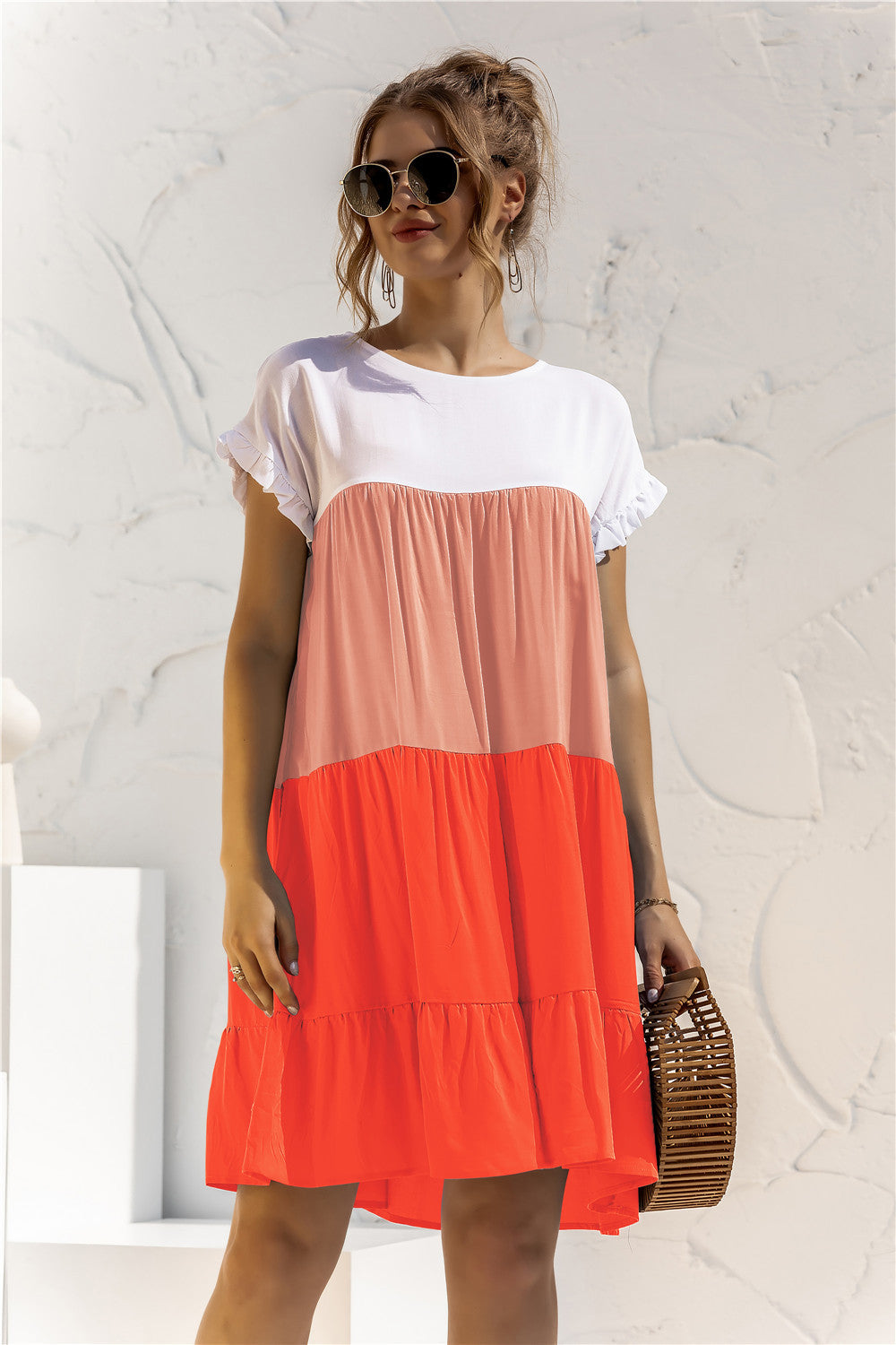 Summer Color Block Loose Fit Short Dress