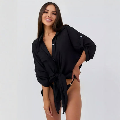 Casual Resort Solid Color Tunic, Bikini Shirts, Sun Protection Shirt