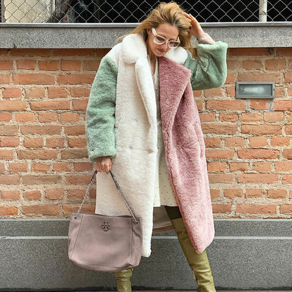 Luxury Two-Tone Long Rabbit Fur Coat