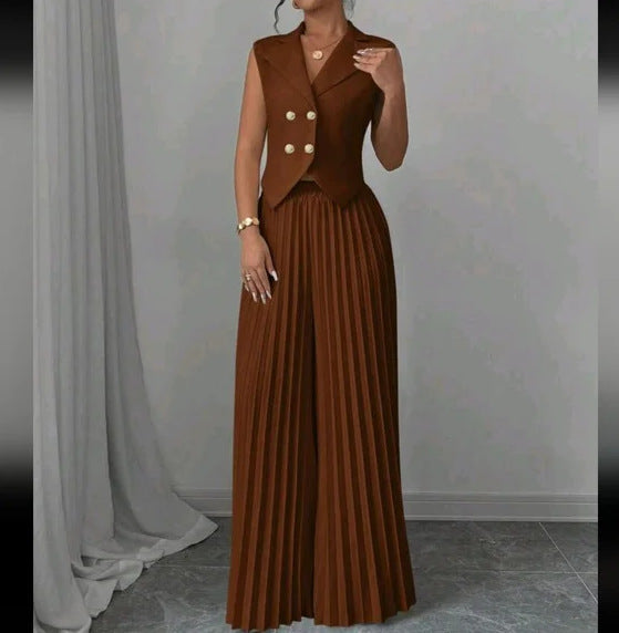 Women's Fashion Vest & Pleated Skirt Pants Set – Trendy Two-Piece Outfit