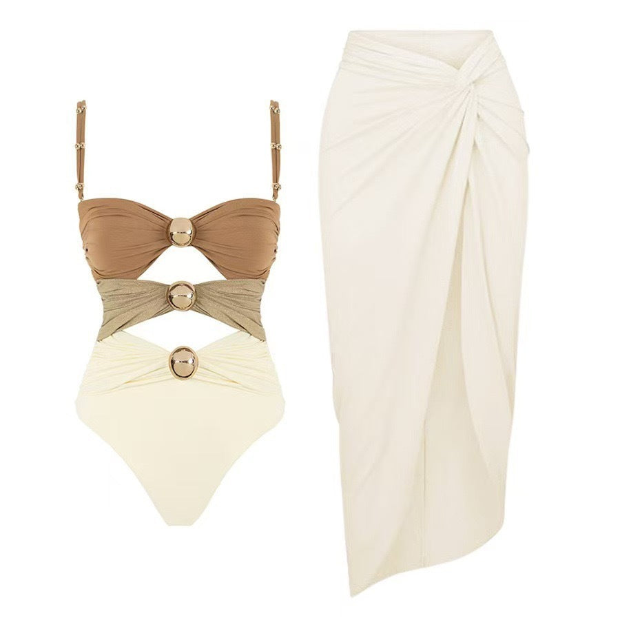 Women's Solid Color Bikini Skirt High-Waisted Swimsuit – Stylish One-Piece Swimsuit