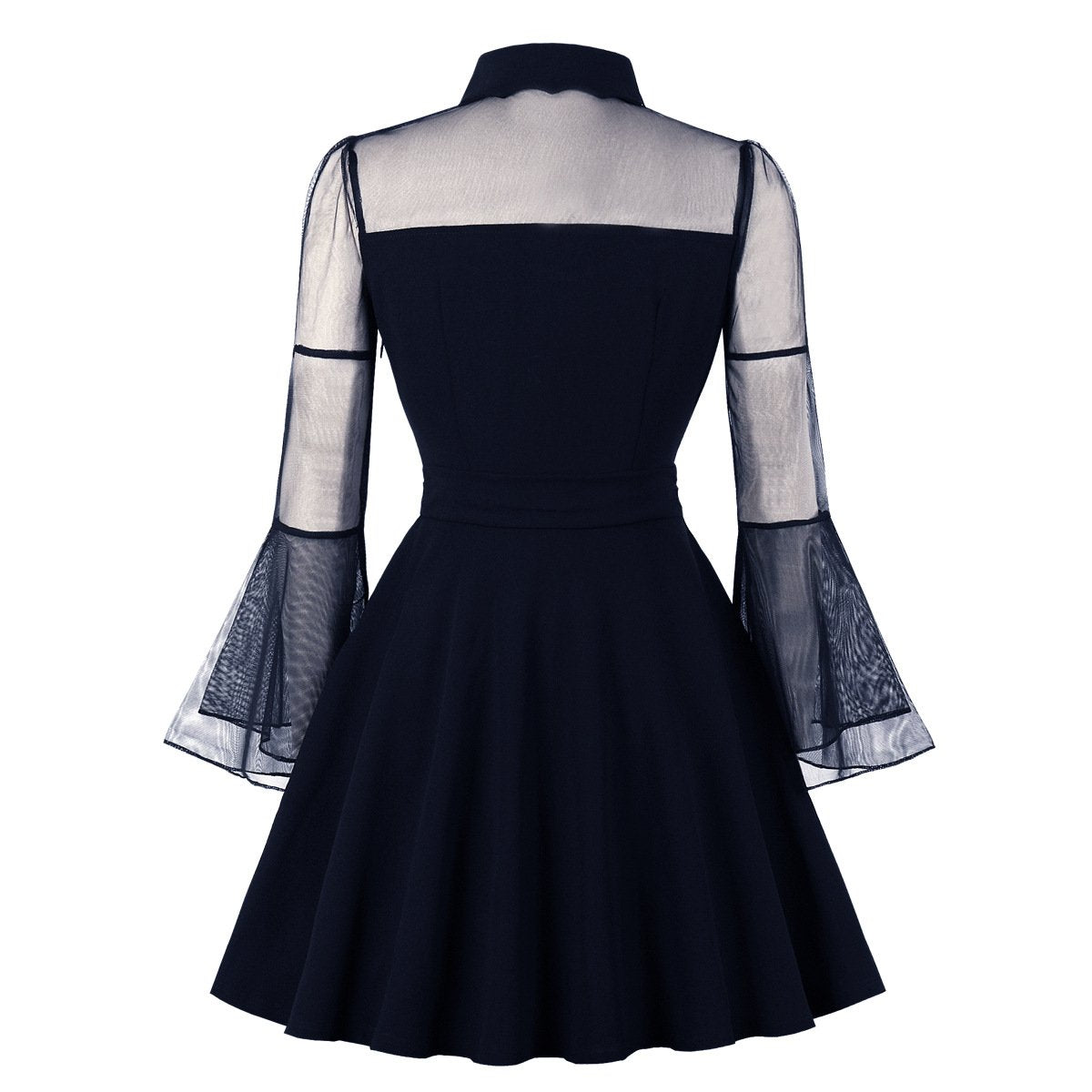 Plus Sizes Net Bell Sleeves Vintage Mini Dresses-Vintage Dresses-Free Shipping at meselling99