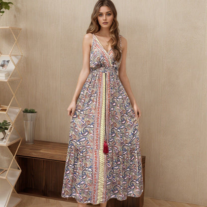 Bohemian Cotton Sleeveless V Neck Long Maxi Dresses