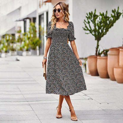 Elegant Square Neckline Summer Midi Dresses