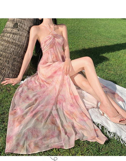 Luxury 3D Floral Halter Neck Dress