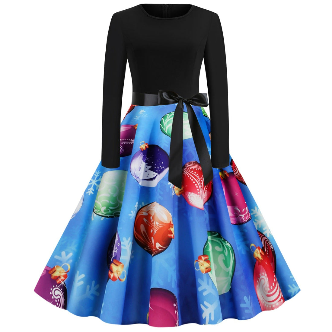 Women Christmas Round Neck Vintage Long Sleeves Dresses-Vintage Dresses-Free Shipping at meselling99