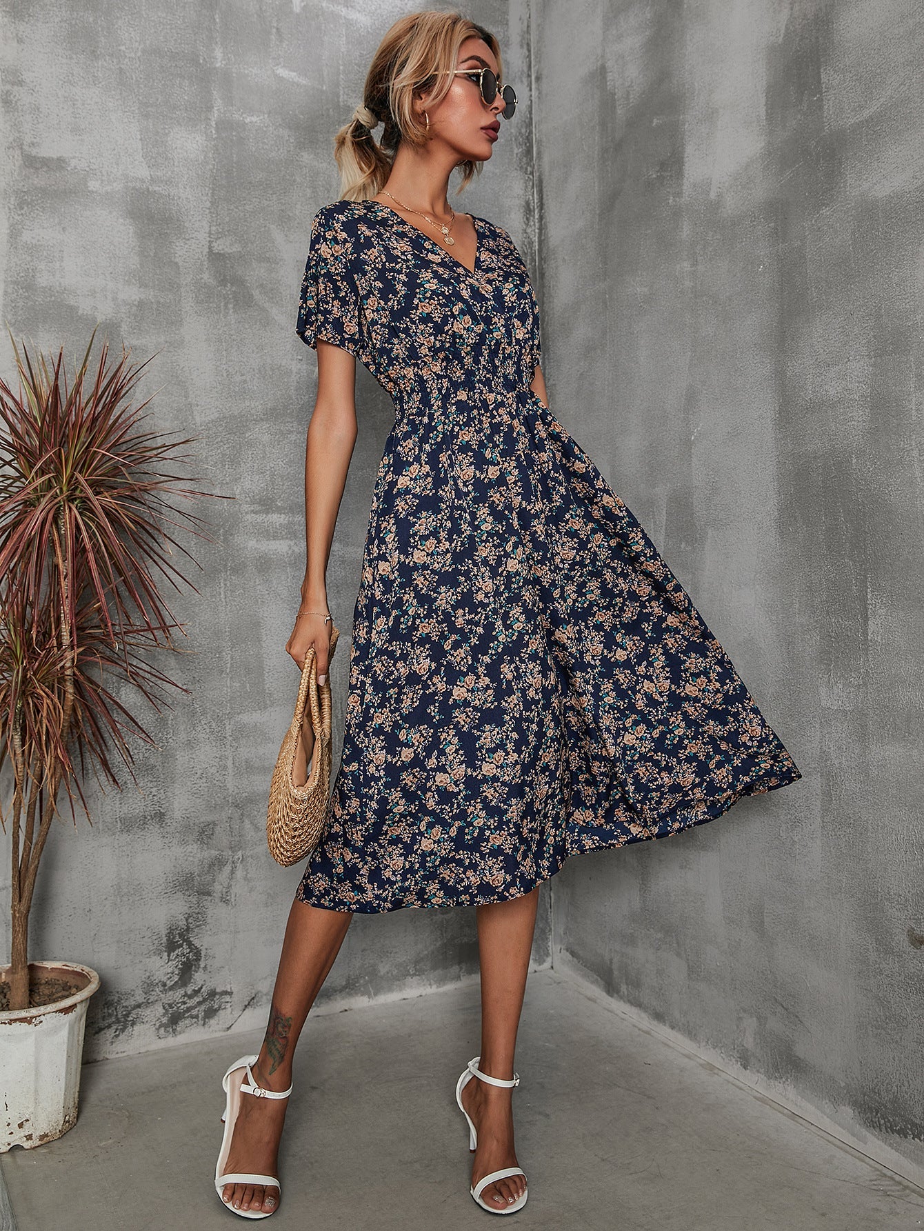 Women's Summer Floral Print Short Sleeve Dress