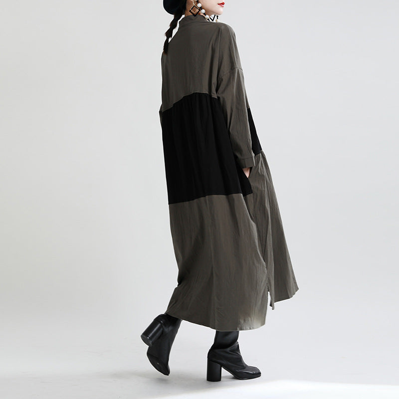 Casual Linen Contrast Color Loose Women Long Dresses--Free Shipping at meselling99