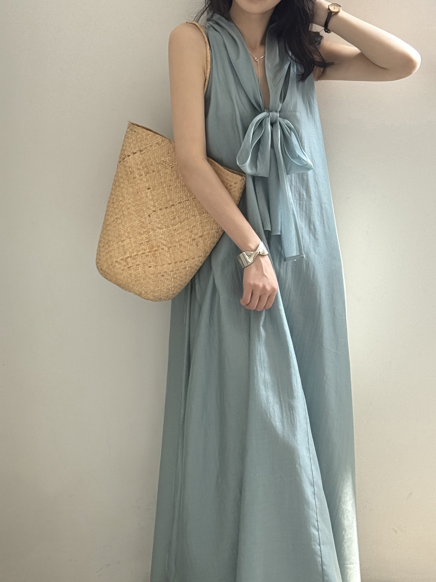 Summer Loose Women's Viscose Scarf Neckline Dress