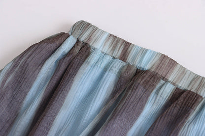 High-Waisted Long Hemline Skirt with Watercolor-Ink Drape