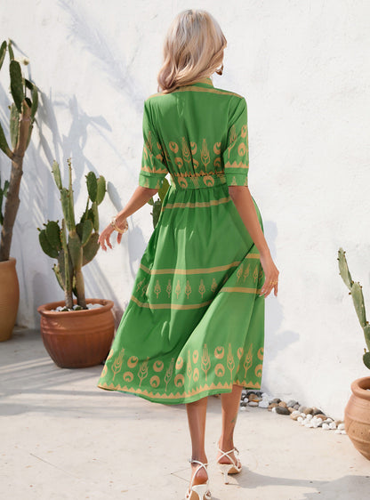 Women's Summer Boho Floral Print Short Sleeve Dress