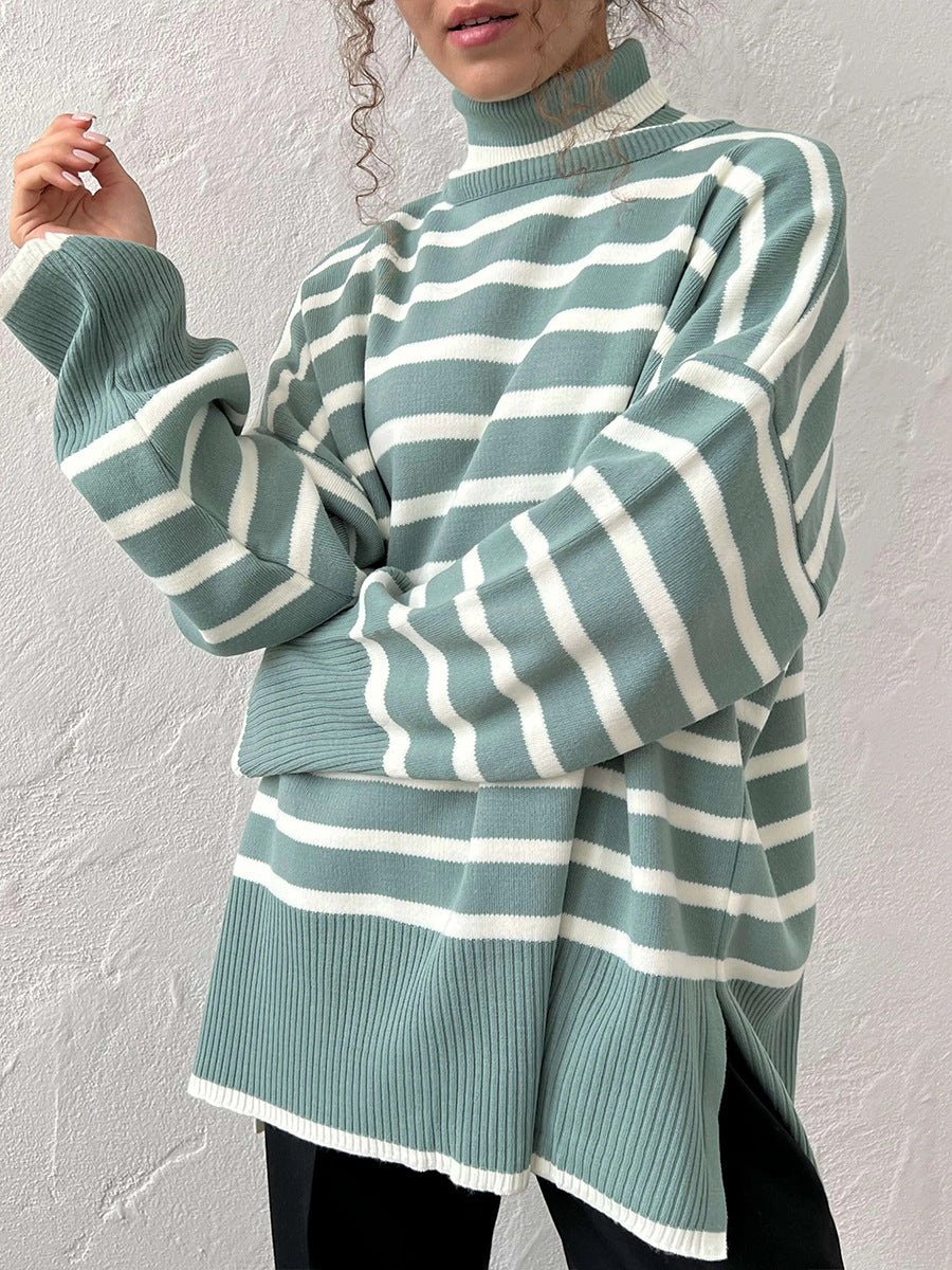 Women's Striped Turtleneck Sweater