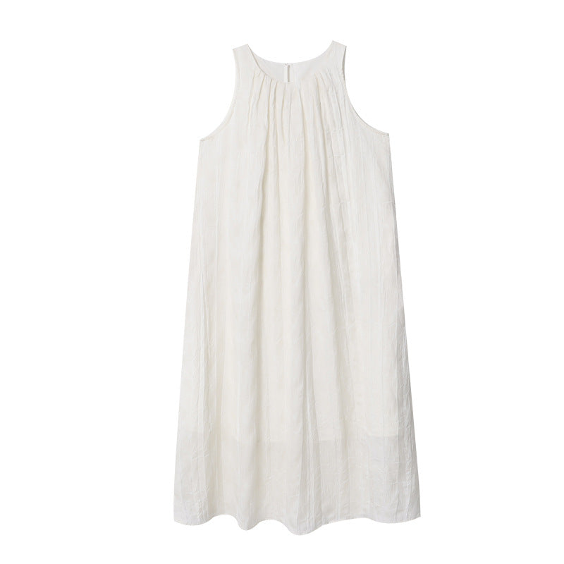 Summer Water Ripple Texture Round Neck Sleeveless Maxi Dress