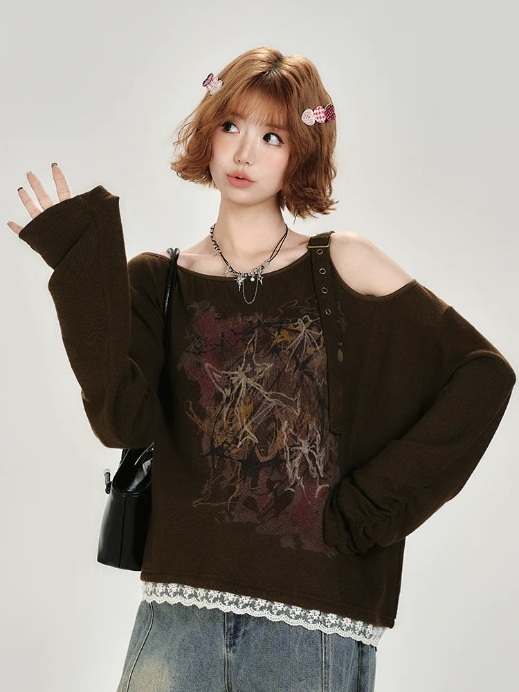 Girlyhalo Vintage Off-Shoulder Long Sleeve Top-As Photo-S-Free Shipping Leatheretro