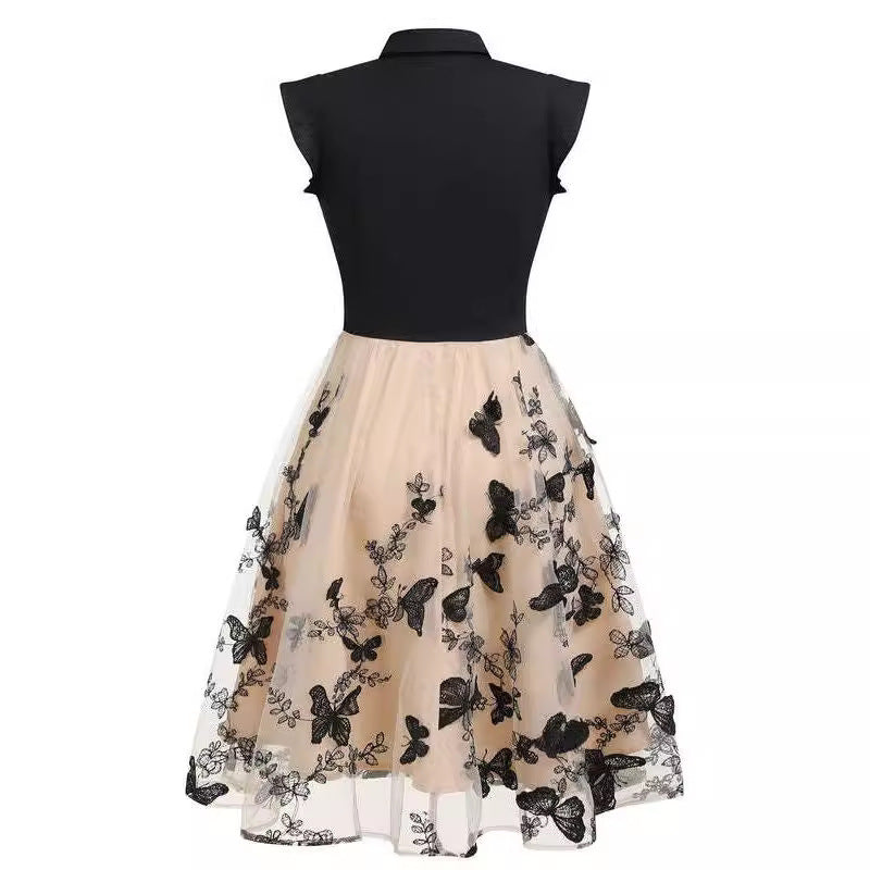 Elegant Butterfly Cocktail Dress with Shirt Collar