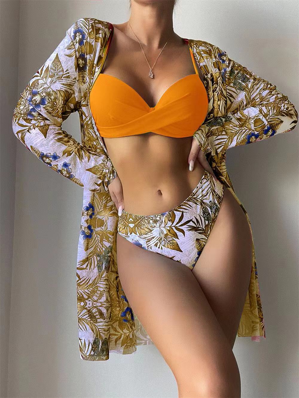 Women's 3-Piece Mesh Long Sleeve Cover-Up – Beach Bikini Set